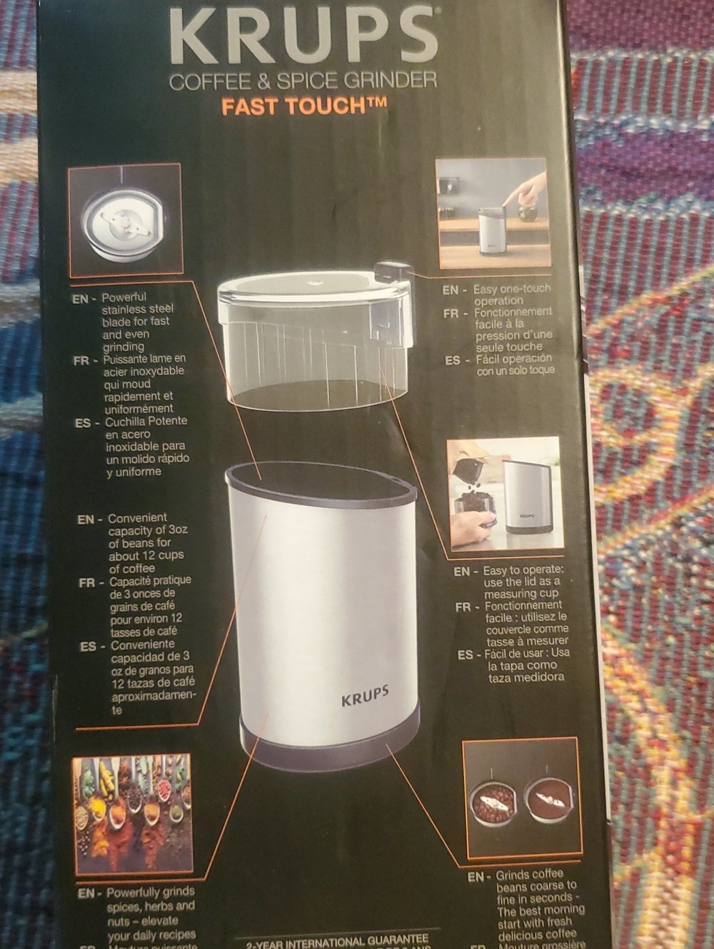 KRUPS Fast Touch Coffee & Spice Grinder - Silver/Black NIB - Picture 3 of 4